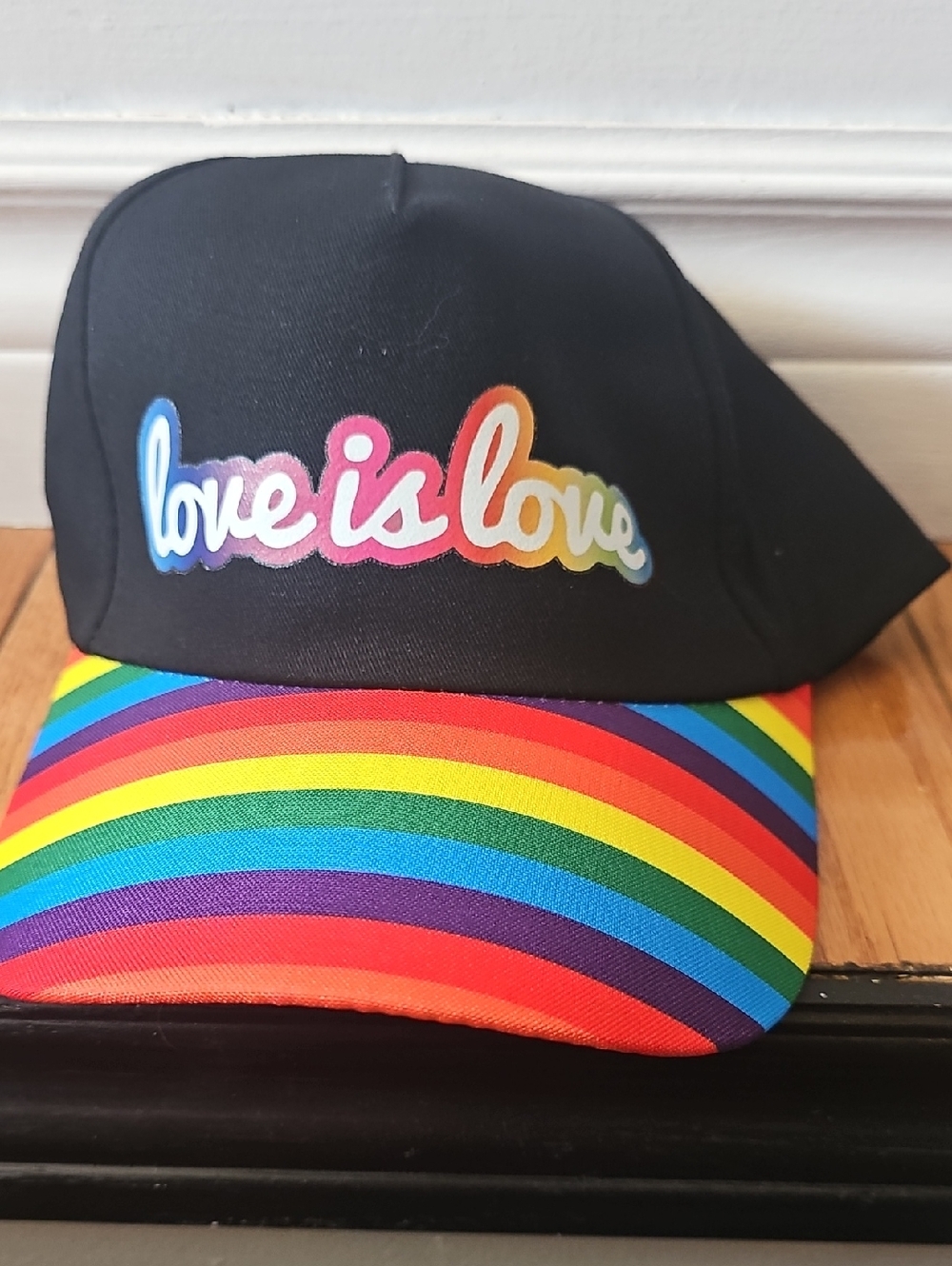 Love Is Love Kids Black Cap with Rainbow Brim